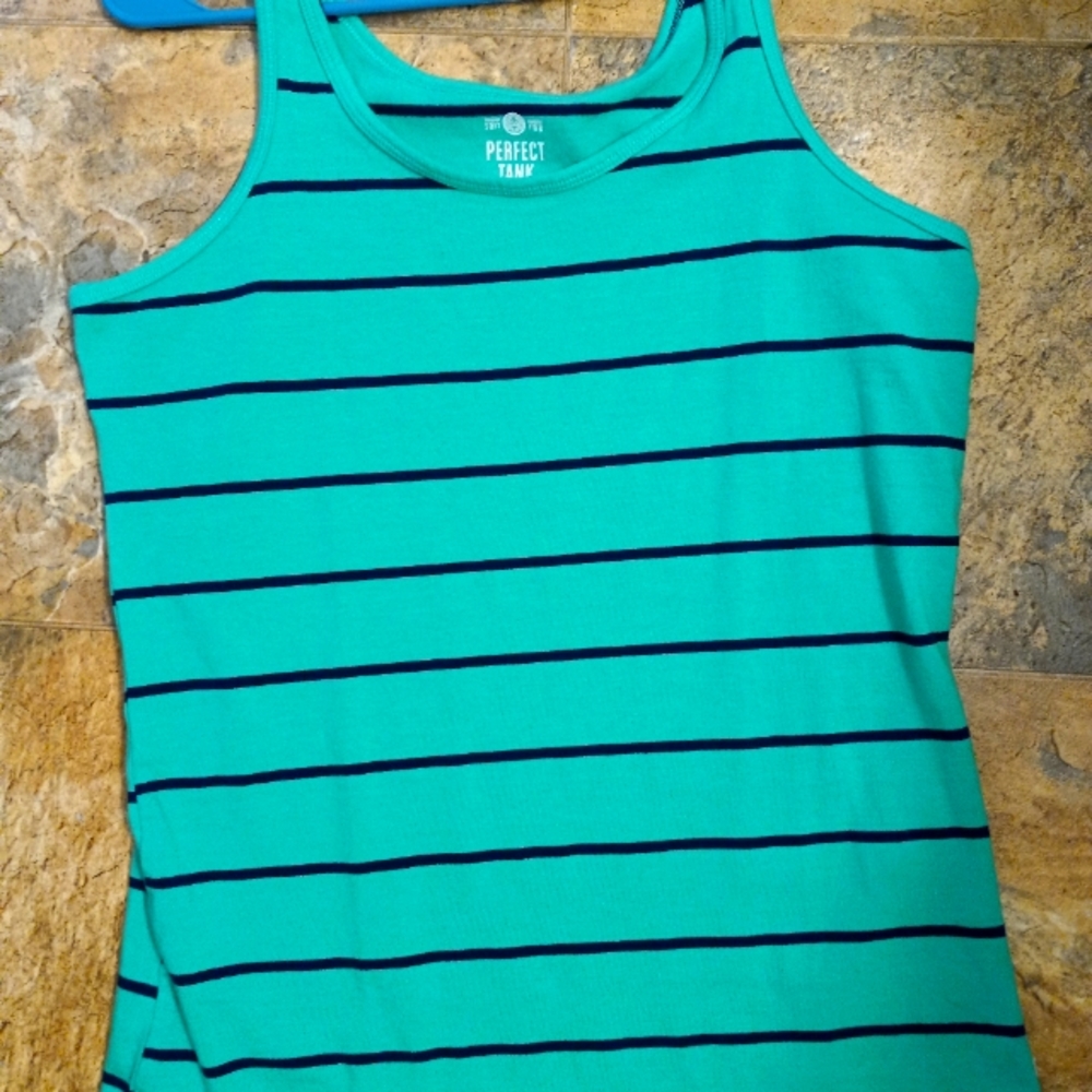 Tank Top. Jade green w/navy stripe. Size large.